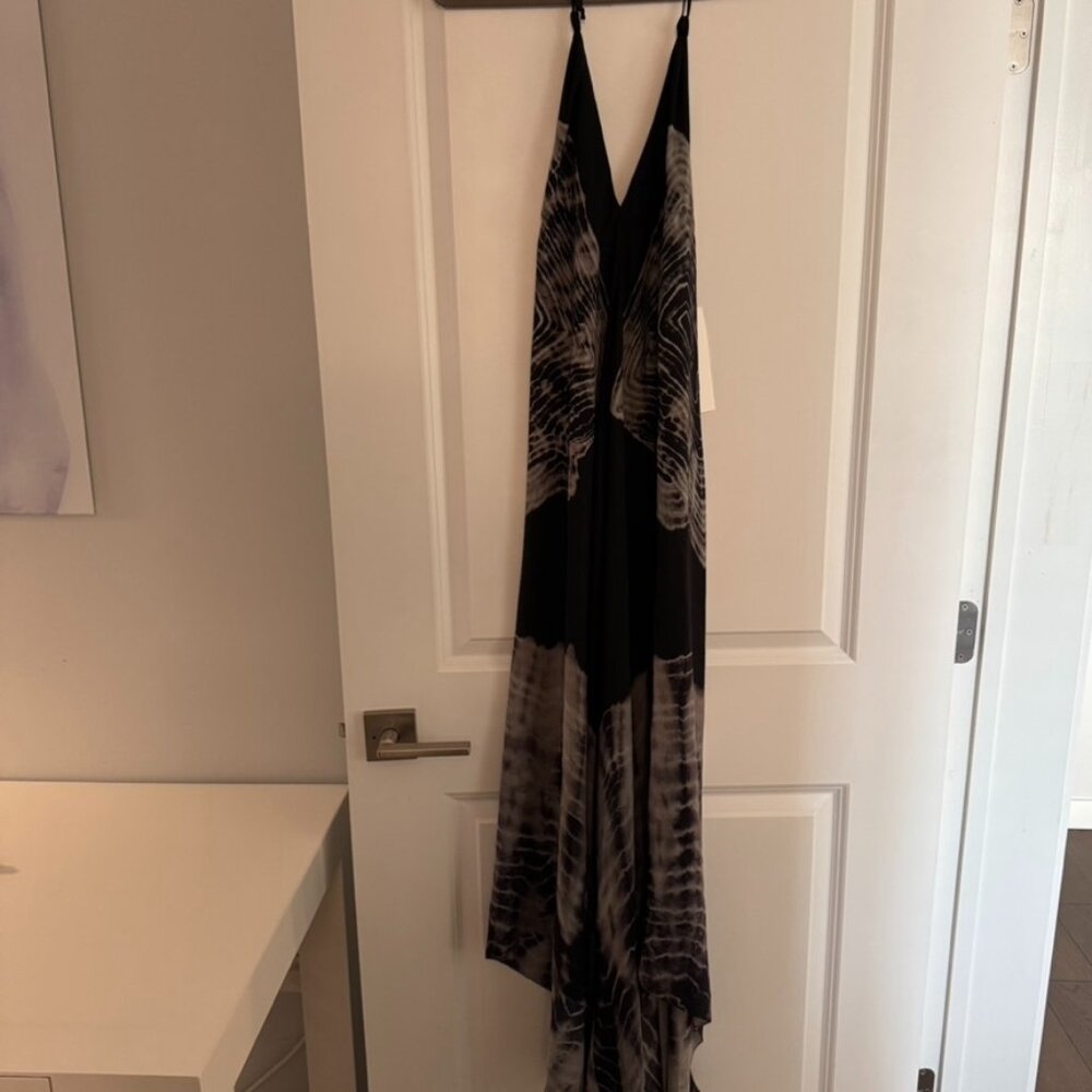 L’agence Black White Tie Die Halter Low Back maxi 100% Silk
